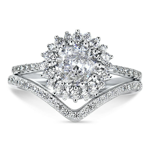 Vintage Halo Sterling Silver CZ Wedding Engagement Ring Set for Women Size 6