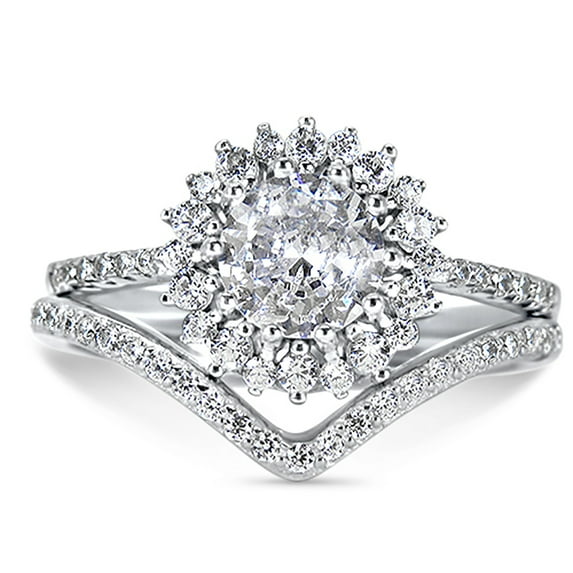 Vintage Halo Sterling Silver CZ Wedding Engagement Ring Set for Women Size 7