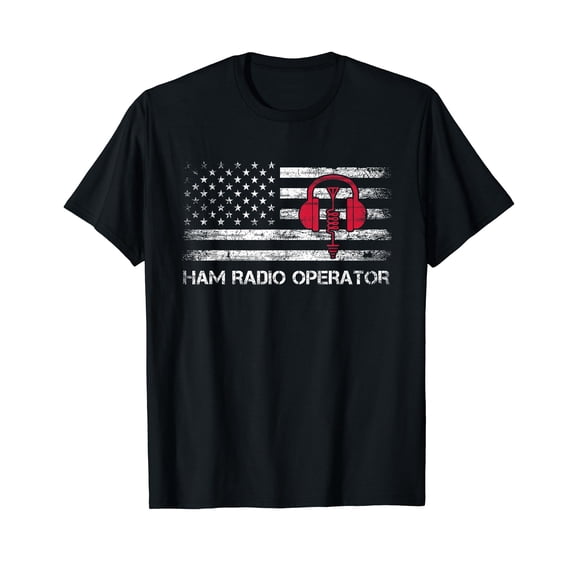 Vintage Ham Radio Amateur Patriotic USA Flag Radio Operator T-Shirt
