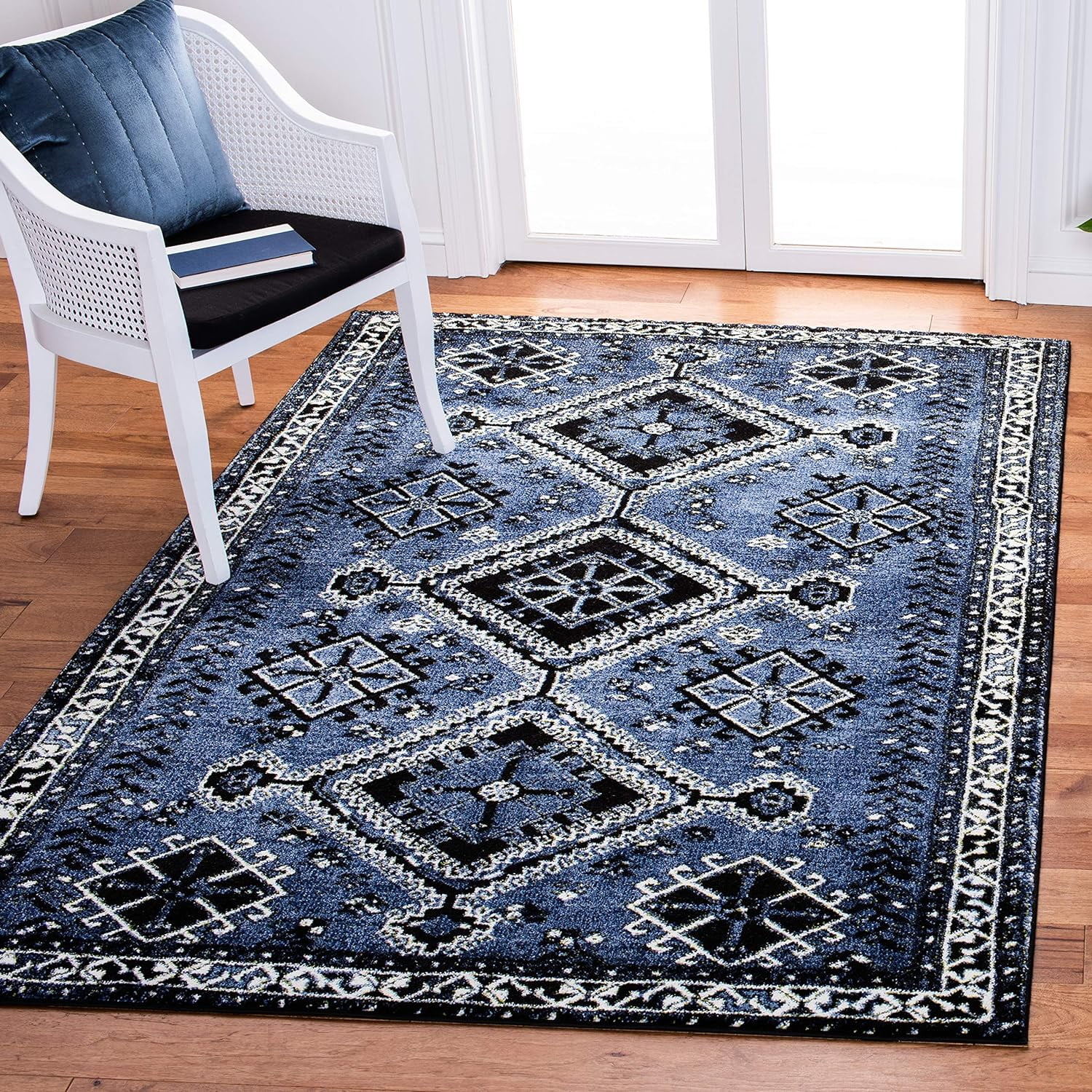 Luxury Vintage Hamadan 6'7" Square Black Synthetic Area Rug