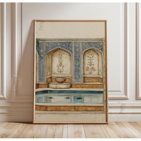 Vintage Hammam Interior Ornate Arches Pool Mediterranean Tile Decor, Unframed Poster