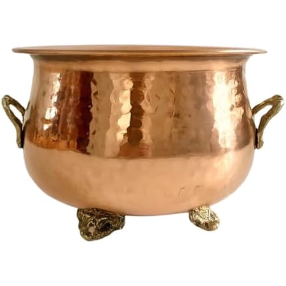 Vintage Hammered Copper Pot with Brass Handles & Feet  Rustic Farmhouse Decor, Planter & Kitchen Accent, 4.5 H x 7 L x 6.25 D$$Garden & Patio