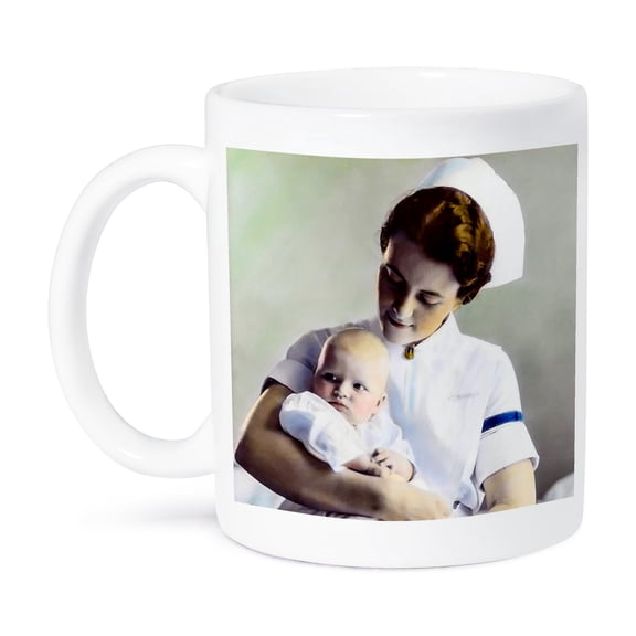 3dRose, Vintage Hand Colored Magic Lantern Nurse and Baby Early 1900s, 15oz Mug