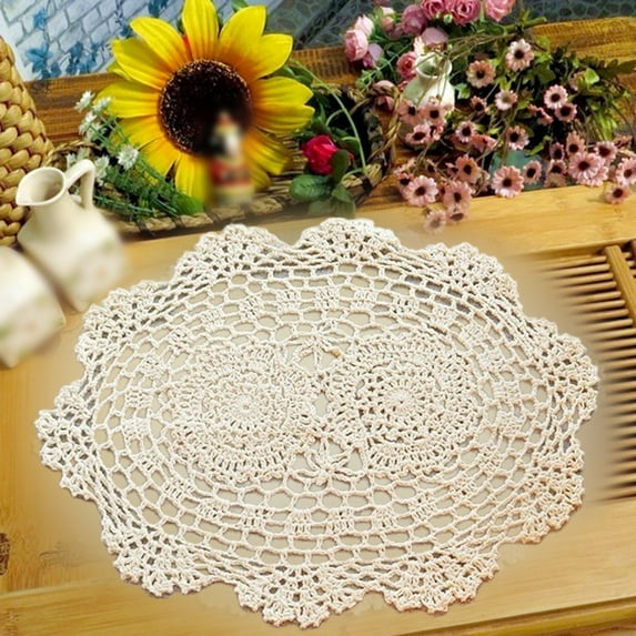 Vintage Hand Crochet Cotton Lace Oval Placemat for Dining Table