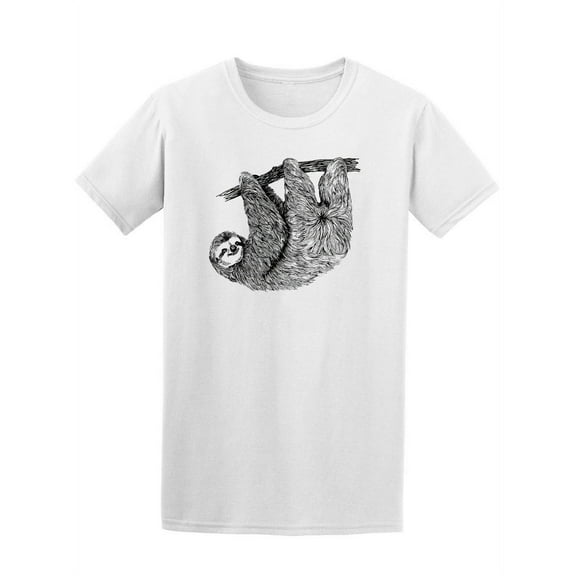Vintage Hand Drawn Sloth On Tree T-Shirt Men -Image by Shutterstock, Male Small