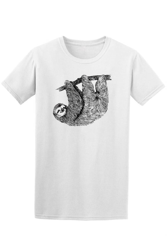 Vintage Hand Drawn Sloth On Tree T-Shirt Men -Image by Shutterstock, Male Small