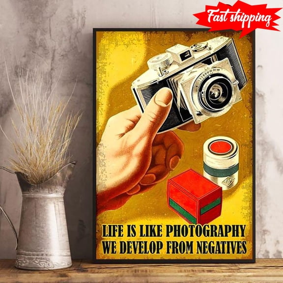 Vintage Hand Holding Digital Camera Life Is Like A Photography We Develop From Negatives 11 x 17 Inch Poster