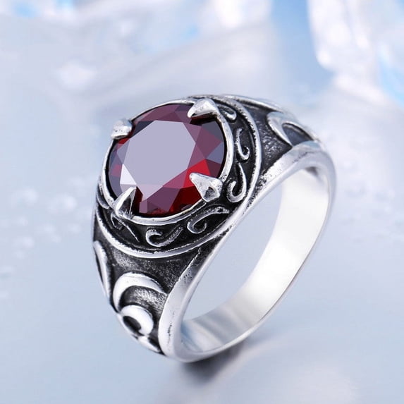 Vintage Hand Jewelry Stainless Steel Sapphire Carved Men's Ring