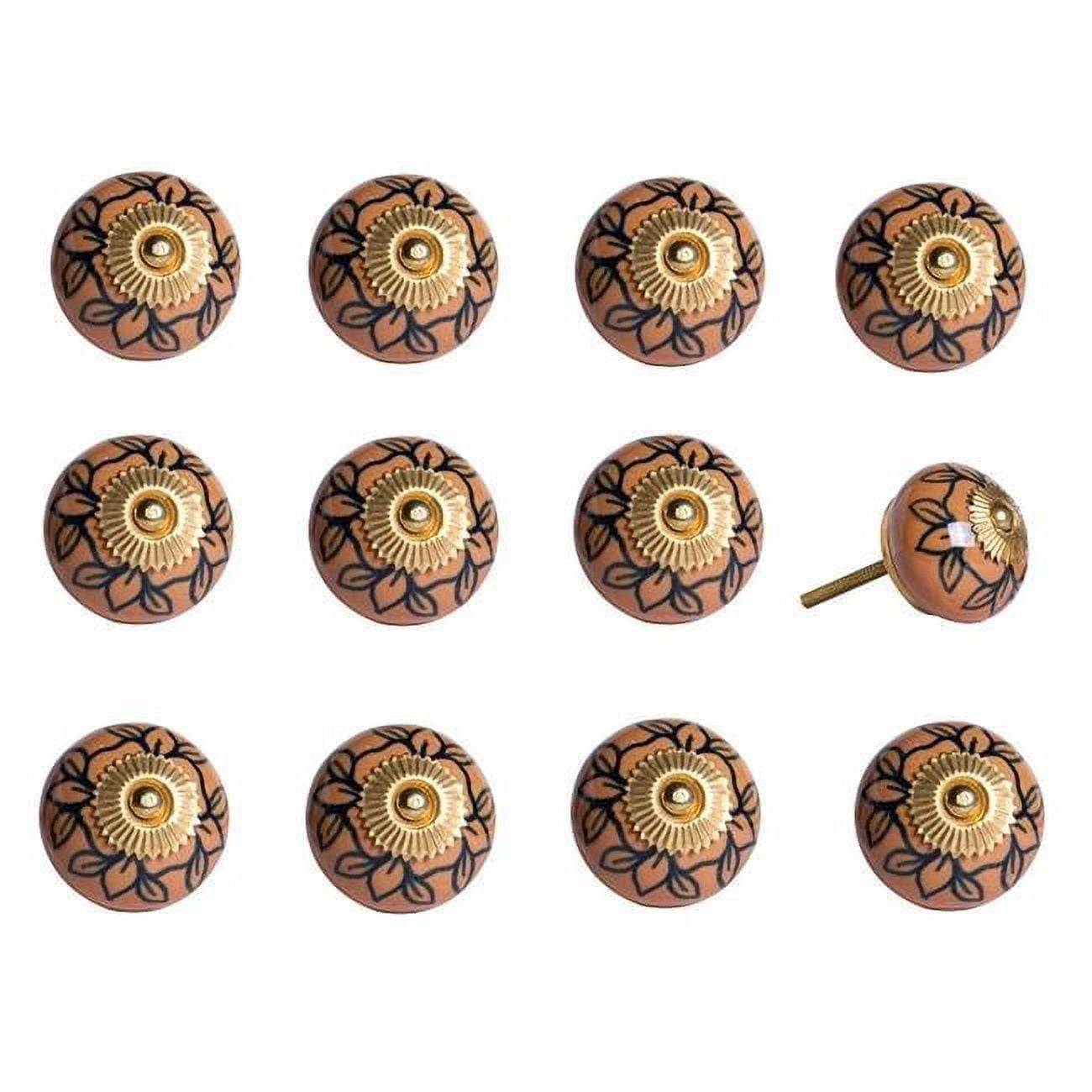 Vintage Hand Painted Ceramic Knob Set - Beige & Blue - Pack of 12