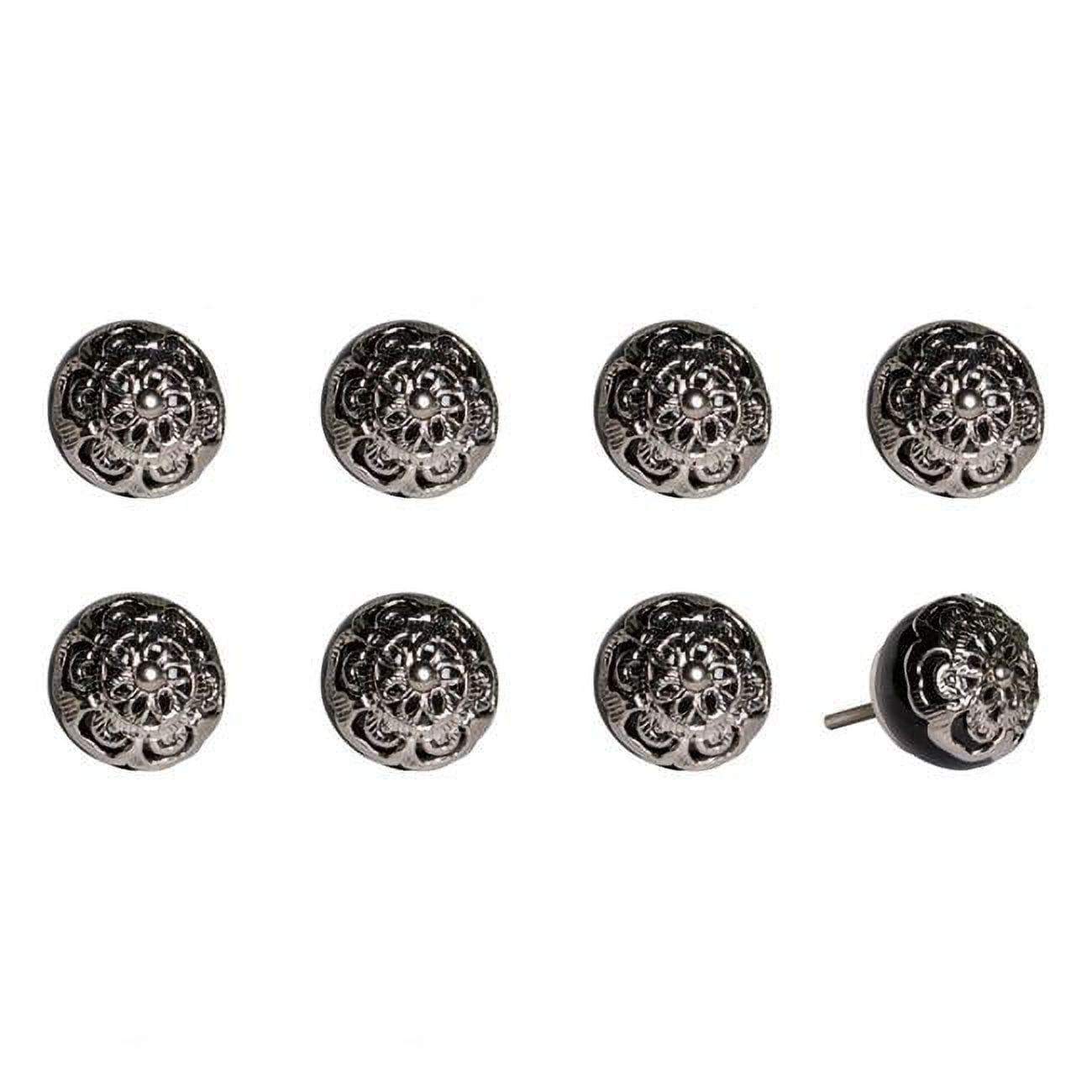 Vintage Hand Painted Ceramic Knob Set - Black & Chrome - Pack of 8