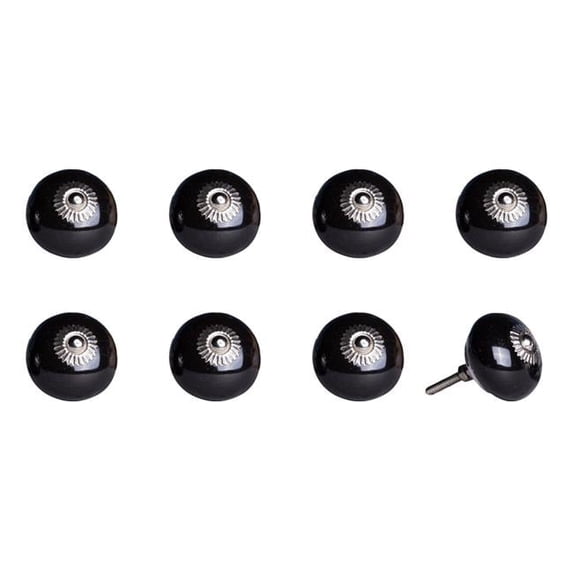 Vintage Hand Painted Ceramic Knob Set - Black - Pack of 8