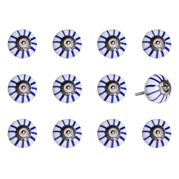 Vintage Hand Painted Ceramic Knob Set - Black & White - Pack of 12