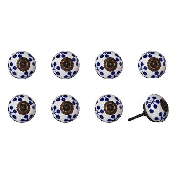 Vintage Hand Painted Ceramic Knob Set - Black & White - Pack of 8
