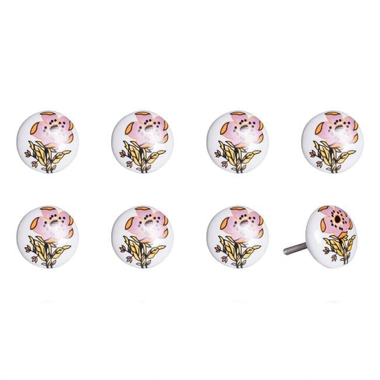 Vintage Hand Painted Ceramic Knob Set - Yellow & Pink Flower - Pack of 8