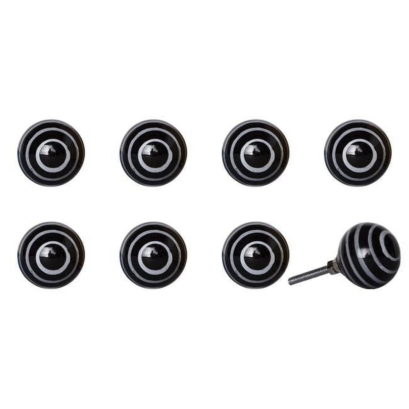 Vintage Hand Painted Ceramic Round Knob Set - Black & Light Blue - Pack of 8