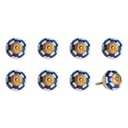 Vintage Hand Painted Ceramic Round Knob Set - Blue, Black & Gold - Pack of 8