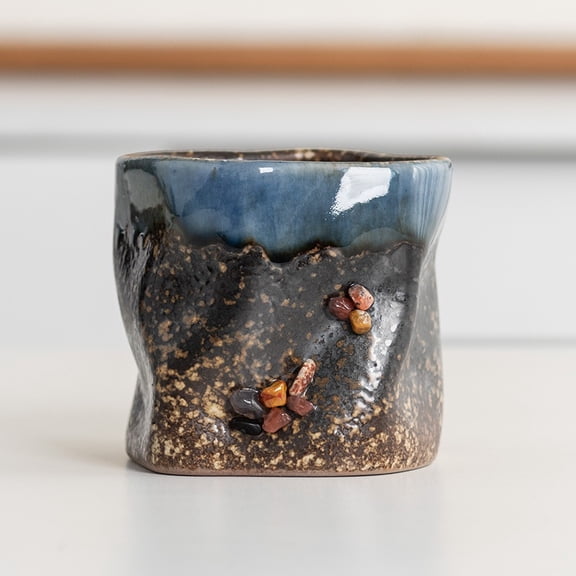 Vintage Hand-Painted Irregular-Shaped Stoneware Coffee Mug - 300ml Creative Japanese Design with Jade-Stone Finish
