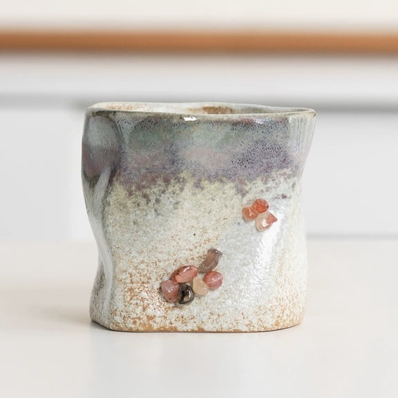 Vintage Hand-Painted Irregular-Shaped Stoneware Coffee Mug - 300ml Creative Japanese Design with Jade-Stone Finish