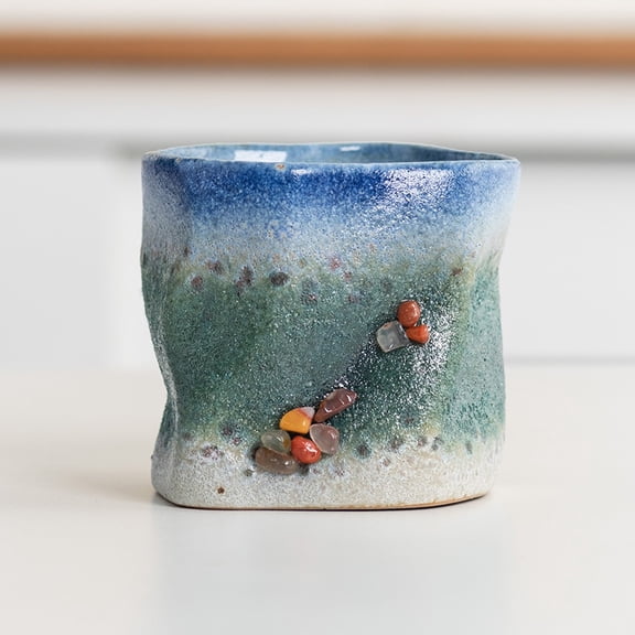 Vintage Hand-Painted Irregular-Shaped Stoneware Coffee Mug - 300ml Unique Japanese Design with Jade-Stone Finish