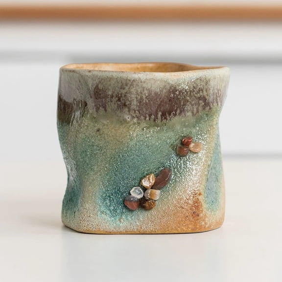 Vintage Hand-Painted Irregular-Shaped Stoneware Coffee Mug - 300ml Unique Japanese Design with Jade-Stone Finish