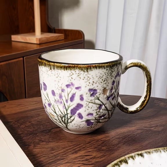Vintage Hand-Painted Lavender Ceramic Mug - 300ml (10.15oz) Elegant Coffee & Tea Cup for Home Decor and Gifting