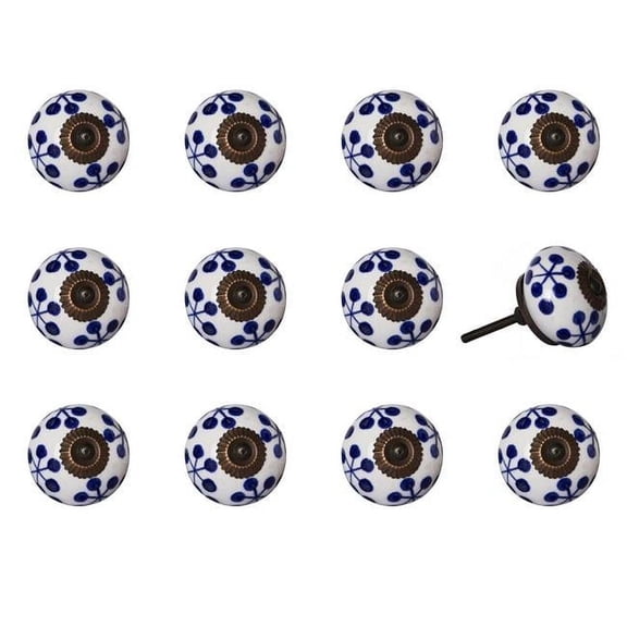 Vintage Hand Painted Round Knob Set - Black & White - Pack of 12