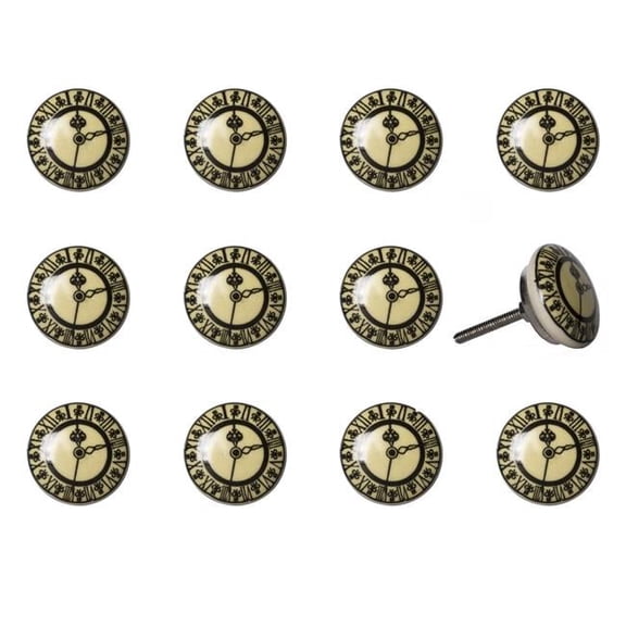 Vintage Hand Painted Round Knob Set - Cream & Black - Pack of 12