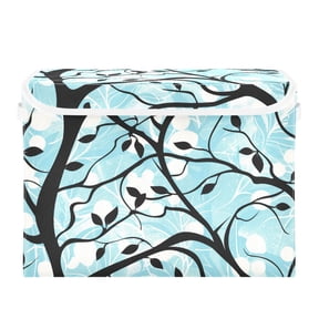 Vintage Hand Painted Trees Foldable Storage Bin with Lid and Handle Collapsible Storage Box 16.5 x 12.6 x 11.8 inches
