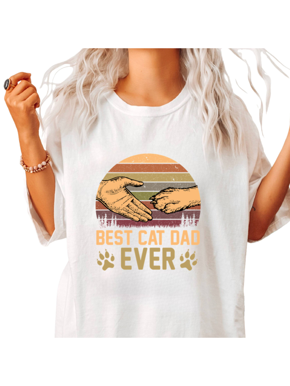 Vintage Hand Paw Shake Best Cat Dad Print Tshirt White S-5XL Warm Bonding Graphic Tees Cat Lover Shirts Tops