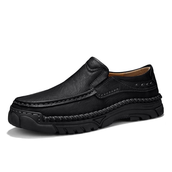 Vintage Hand‑Stitched Leather Slip‑On Outdoor Loafers