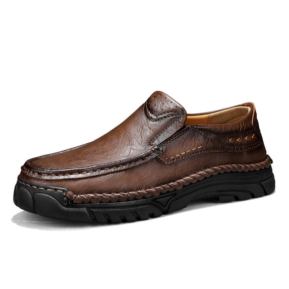 Vintage Hand‑Stitched Leather Slip‑On Outdoor Loafers