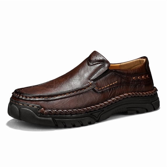 Vintage Hand‑Stitched Leather Slip‑On Outdoor Loafers