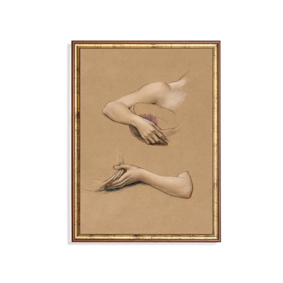 Vintage Hand Study Art Poster Old Master Style Figure Sketch Unframed Paper Print