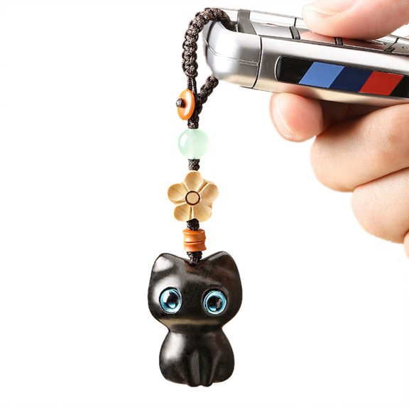 Vintage Hand‑Woven Keychain Wooden Engraved Keychain Cat Pendant Keychain Keyring for Car Keys Bag Handbag Purse