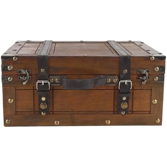 Vintage Handbag Wooden Chest Portable Storage Trunk, Retro Suitcase for Clothes Toys Photo Prop, Strong Leather Handle (Large)$$Home Decor, Kitchen, & Other
