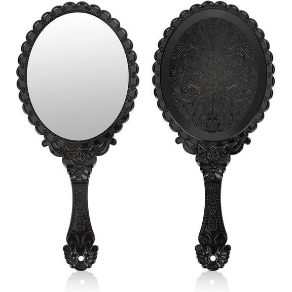 Vintage Handheld Mirror, Small Hand Held Decorative Mirrors for Face Makeup Embossed Flower Portable Antique Travel Personal Cosmetic Mirror
