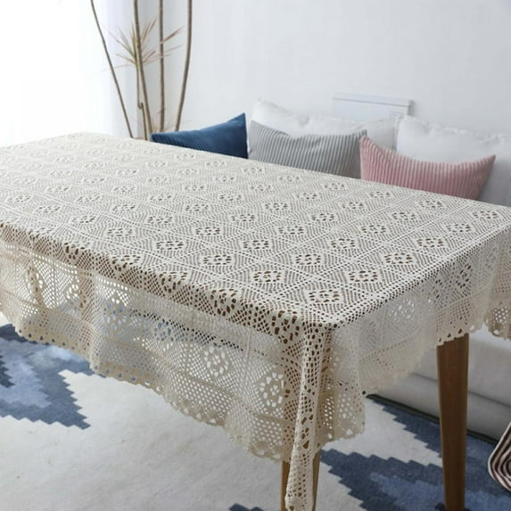 Vintage Handmade Crochet Diamond Tablecloth Decorative Macrame Lace Table Cloth Cover Layer for Kitchen Dinning Pub Bedside Tabletop Sheet Decoration