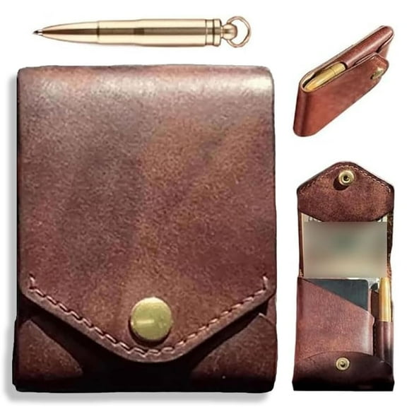 Vintage Handmade Leather Wallet, Multifunctional Handmade Leather Wallet for Men, Slim Minimalist Men's Wallets Built-In Pen Slot, Leathers Business Card Holder, Holds 4-12 Cards + Cash