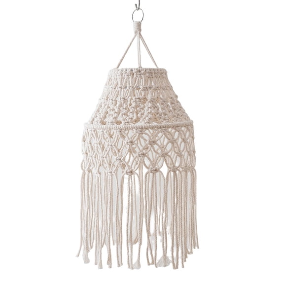 Vintage Handwoven Macrames Tapestry Lampshade Cotton Rope Tassels Lamp Shade Ceiling Pendant Light Cover Decor