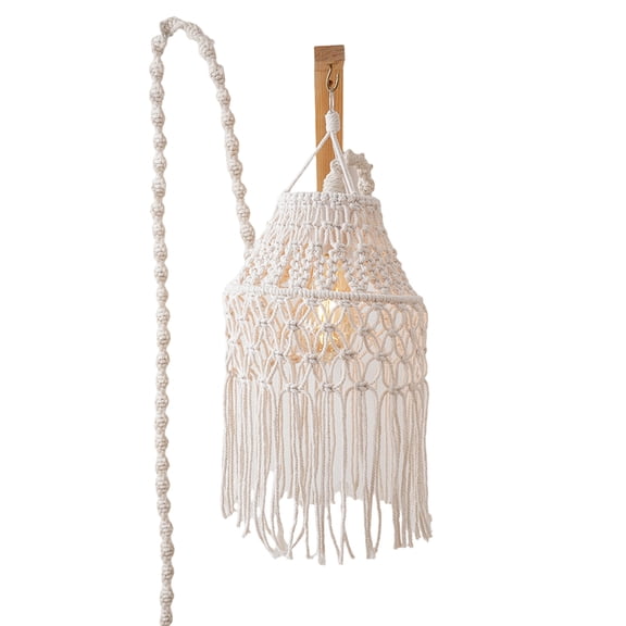 Vintage Handwoven Macrames Tapestry Lampshade Cotton Rope Tassels Lamp Shade Ceiling Pendant Light Cover Decor