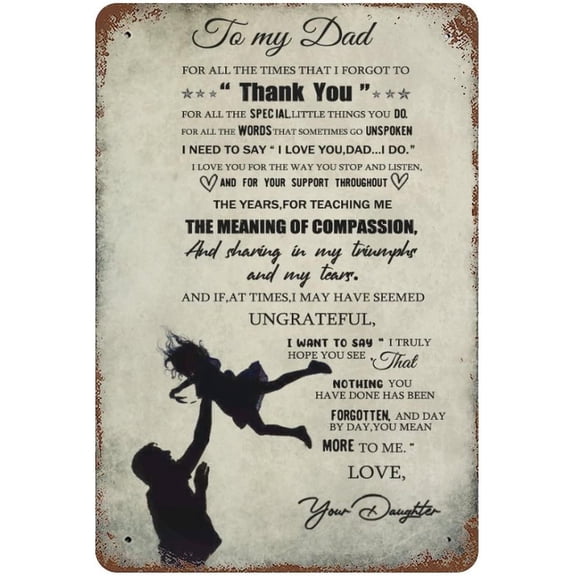 Vintage Hanging Plate to My Dad from Daughter Metal Tin Sign,Birthday Gifts for Dady,Dad Gifts for Dad Stepdad, Inspirational Quote Sign for Bedroom Wall Decor 12"x8"