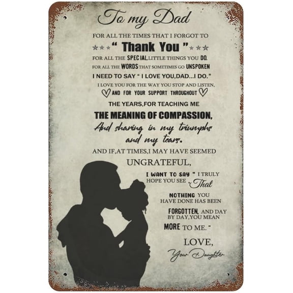 Vintage Hanging Plate to My Dad from Daughter Metal Tin Sign,Birthday Gifts for Dady,Dad Gifts for Dad Stepdad, Inspirational Quote Sign for Home Wall Decoration 12"x8"