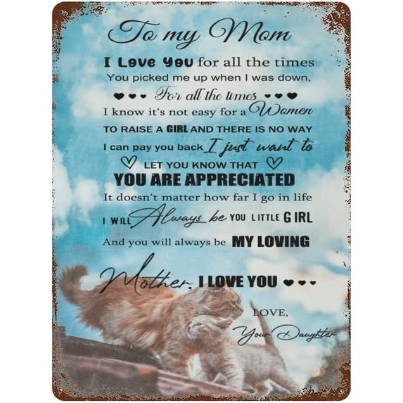Vintage Hanging Plate to My Mom from Daughter Metal Tin Sign,Birthday Gifts for Mum,Mom Gifts for Mom Stepmom, Inspirational Quote Sign for Home Bedroom Retro Sign 5.5"x8"