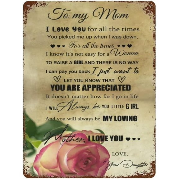 Vintage Hanging Plate to My Mom from Daughter Metal Tin Sign,Birthday Gifts for Mum,Mom Gifts for Mom Stepmom, Inspirational Quote Sign for Home Bedroom Wall Decor 5.5"x8"
