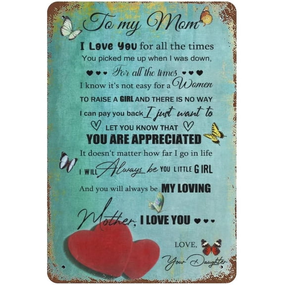 Vintage Hanging Plate to My Mom from Daughter Metal Tin Sign,Birthday Gifts for Mum,Mom Gifts for Mom Stepmom, Inspirational Quote Sign for Home Wall Decoration 11.8"x7.9"