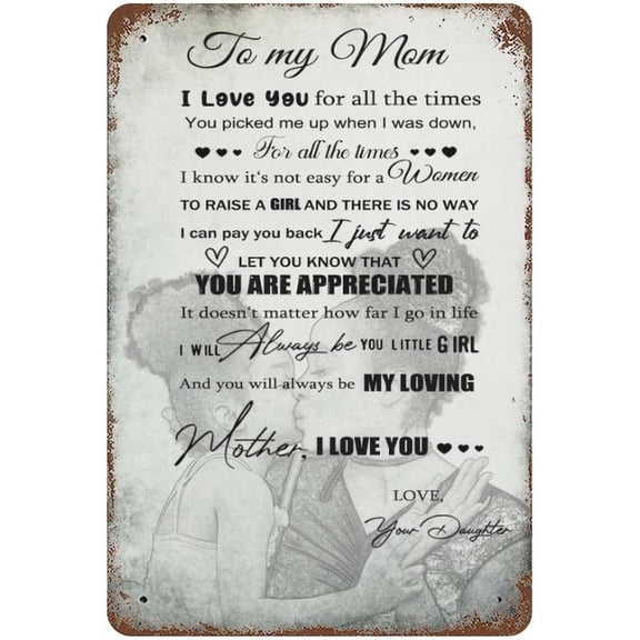 Vintage Hanging Plate to My Mom from Daughter Metal Tin Sign,Birthday Gifts for Mum,Mom Gifts for Mom Stepmom, Inspirational Quote Sign for Livingroom Wall Decor 11.8"x7.9"
