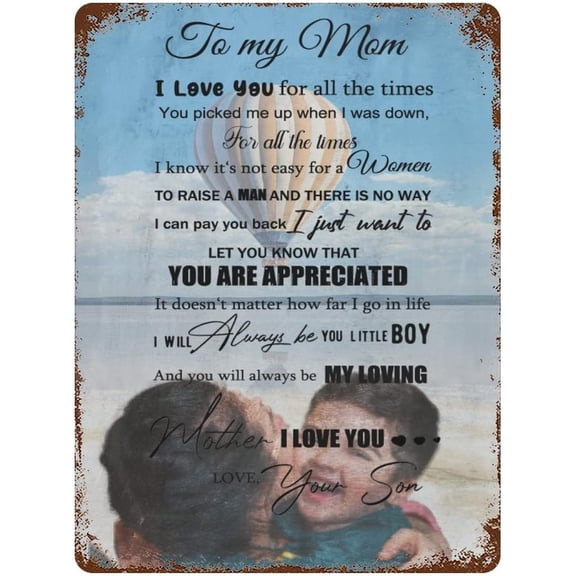 Vintage Hanging Plate to My Mom from Son Metal Tin Sign,Birthday Gifts for Mum,Mom Gifts for Mother Stepmom, from Son,Inspirational Quote Sign for Livingroom Wall Decor 12"x16"