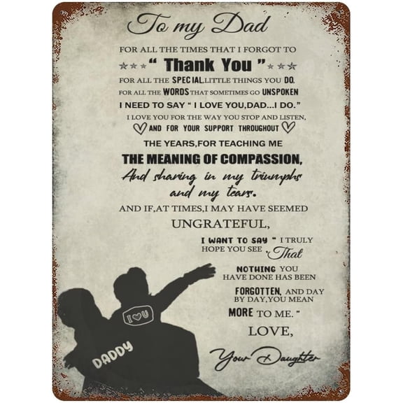 Vintage Hanging Plate to My Dad from Daughter Metal Tin Sign,Birthday Gifts for Dady,Dad Gifts for Dad Stepdad, Inspirational Quote Sign for Home Bedroom Wall Art 12"x16"