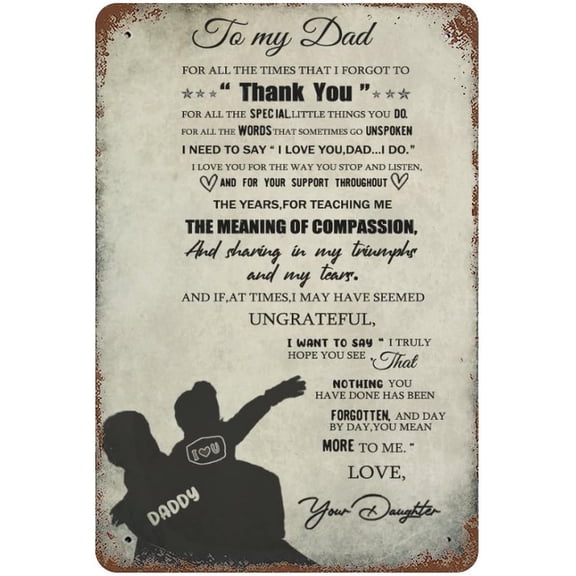 Vintage Hanging Plate to My Dad from Daughter Metal Tin Sign,Birthday Gifts for Dady,Dad Gifts for Dad Stepdad, Inspirational Quote Sign for Home Bedroom Wall Art 12"x8"