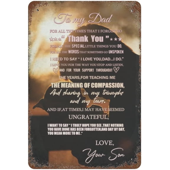 Vintage Hanging Plate to My Dad from Son Metal Tin Sign,Birthday Gifts for Dad,Dad Gifts for Father, Thanksgiving Days Gift for Father Home Wall Art 12"x8"